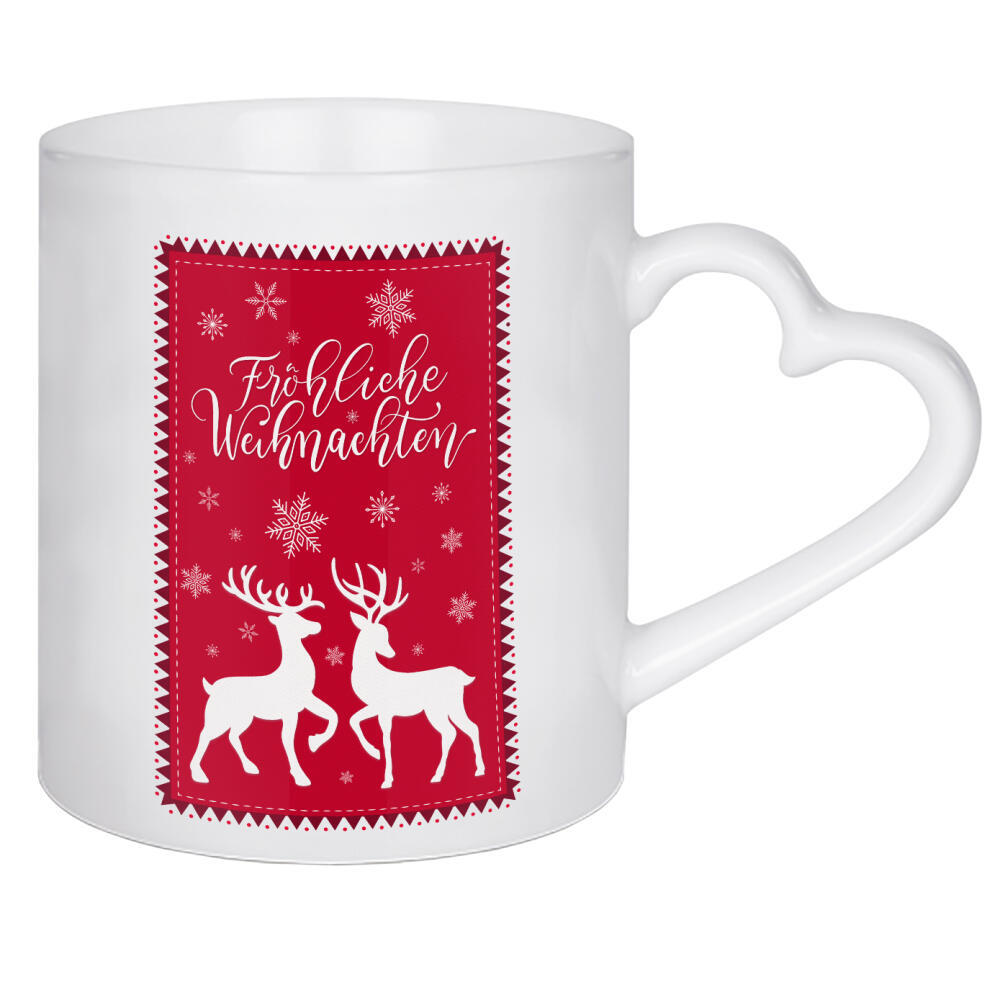 Herztasse "Weihnachten mit Hirsch und Reh" artboxONE - Typografie,Tiere,Weihnachten