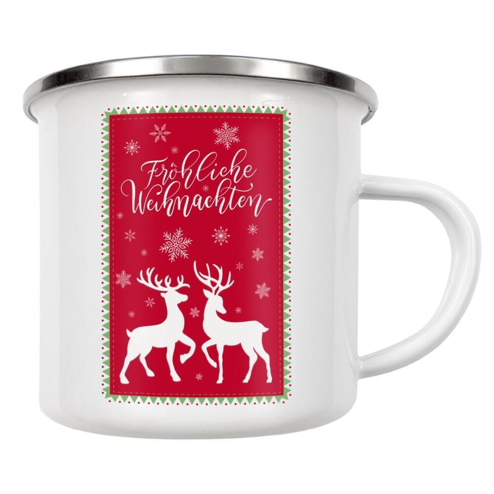 Emaille Tasse "Frohe Weihnachten in Grün-Rot" artboxONE - Typografie,Tiere,Weihnachten