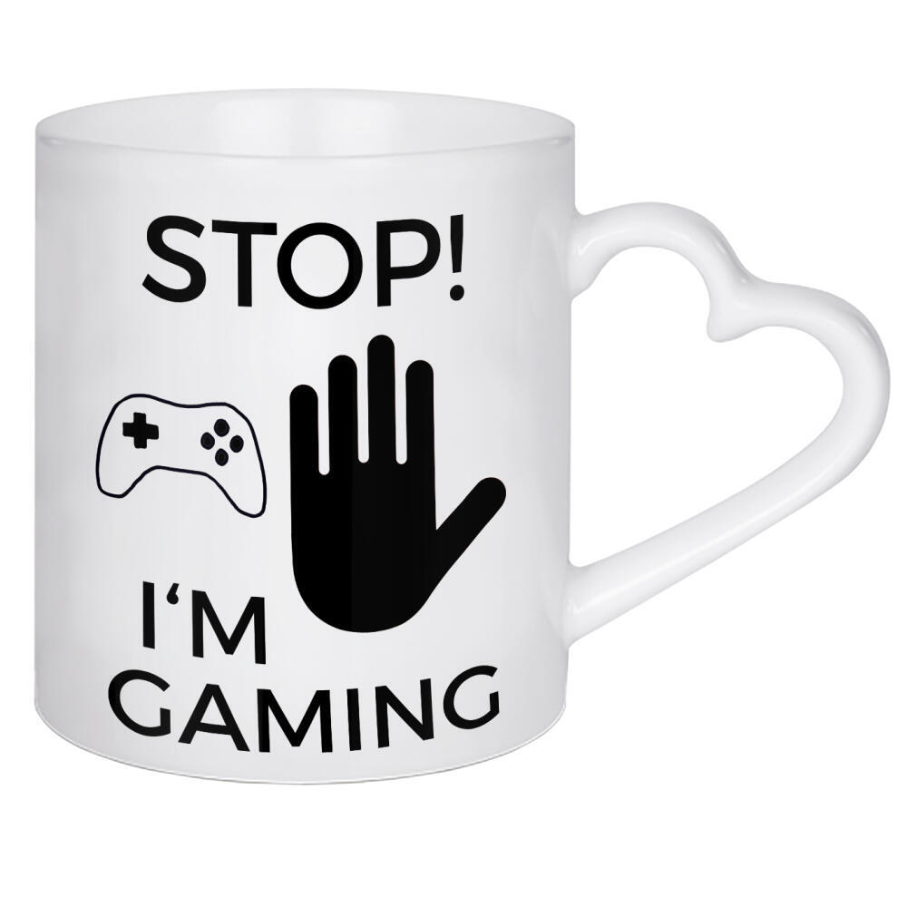 Herztasse "STOP! - I'm gaming" artboxONE - Typografie,Für Kinder,Menschen,Lustig
