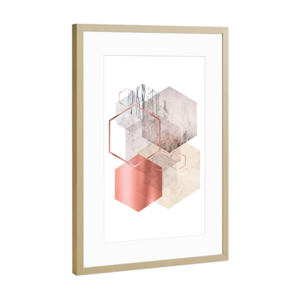 Poster mit Rahmen Gold "Hexagonal Geo" artboxONE - Abstrakt,Geometrie - Geometric,Rose,Gold,Hexagon