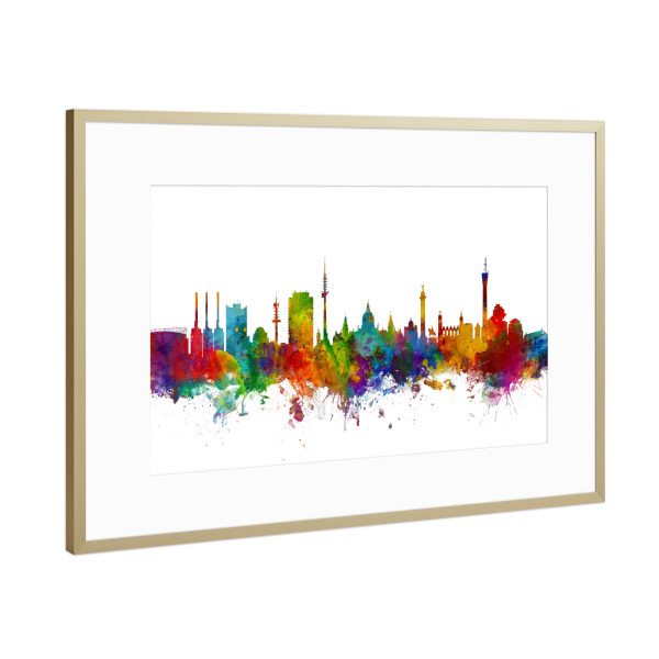 Poster mit Rahmen Gold "Hannover Germany Skyline" artboxONE - Städte,Reise