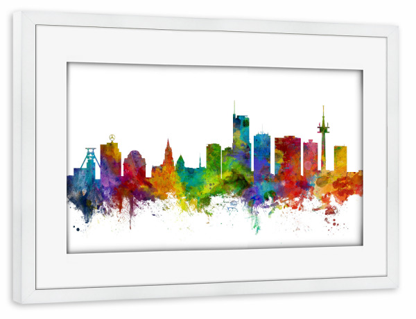 Poster mit Rahmen weiß "Essen Germany Skyline" artboxONE - Städte,Reise