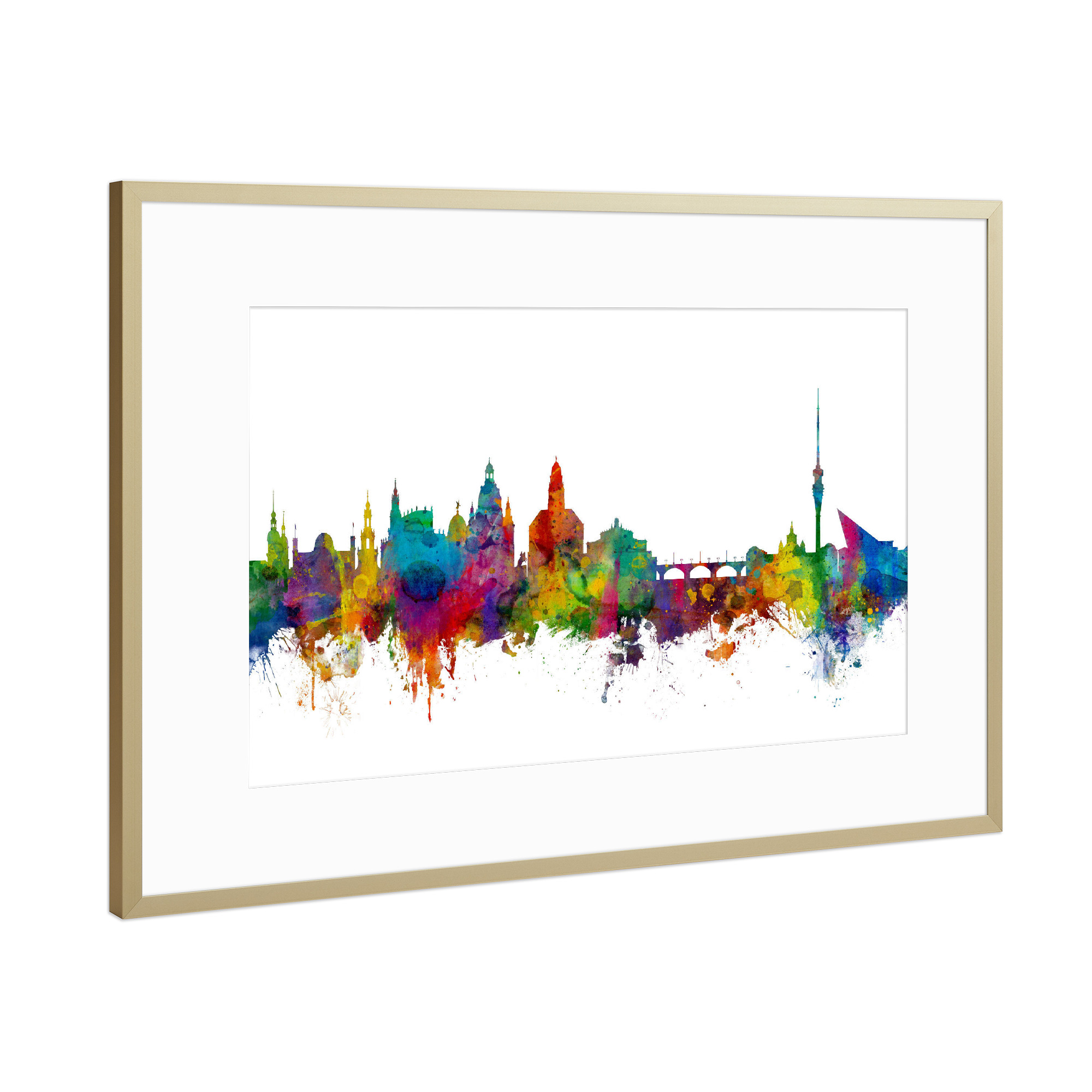 Poster mit Rahmen Gold "Dresden Germany Skyline" artboxONE - Städte,Reise,Städte / Dresden