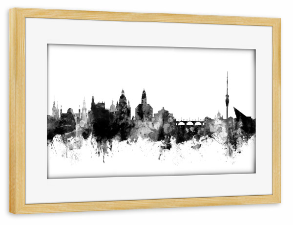 Poster mit Rahmen kiefer "Dresden Germany Skyline 2" artboxONE - Städte,Reise,Schwarzweiß