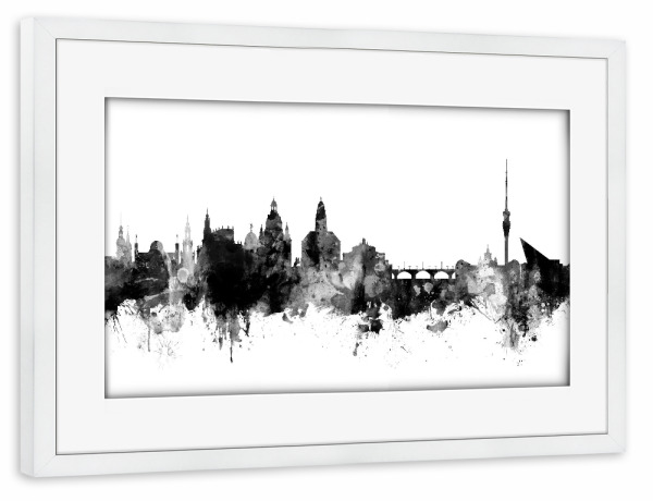 Poster mit Rahmen weiß "Dresden Germany Skyline 2" artboxONE - Städte,Reise,Schwarzweiß