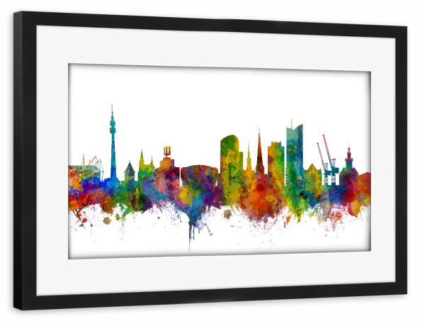 Poster mit Rahmen schwarz "Dortmund Germany Skyline" artboxONE - Städte,Reise