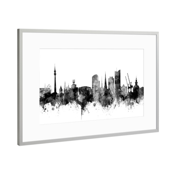 Poster mit Rahmen Silber "Dortmund Germany Skyline 2" artboxONE - Städte,Reise,Schwarzweiß,Städte / Dresden - Dortmund,Skyline,Germany,Watercolour
