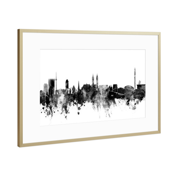 Poster mit Rahmen Gold "Bremen Germany Skyline 2" artboxONE - Städte,Reise,Schwarzweiß
