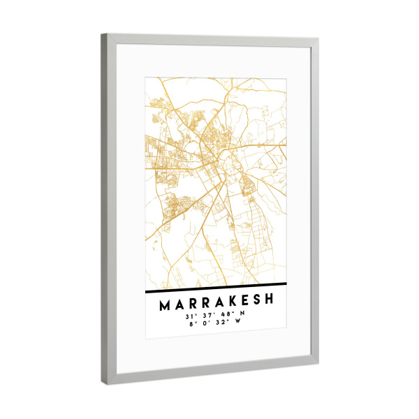 Poster mit Rahmen Silber "MARRAKESH MOROCCO STREET MAP ART" artboxONE - Städte,Reise,Kartografie