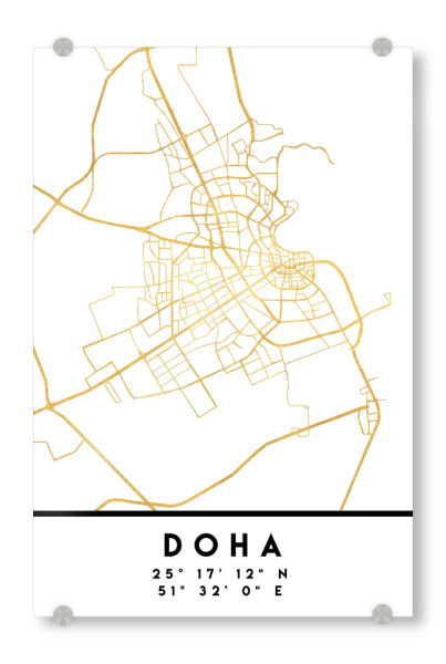 Acrylglasbild "DOHA QATAR STREET MAP ART" artboxONE - Städte,Reise,Kartografie
