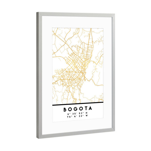 Poster mit Rahmen Silber "BOGOTA COLOMBIA STREET MAP ART" artboxONE - Städte,Reise,Kartografie