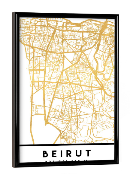Poster mit schwarzem Rahmen "BEIRUT LEBANON STREET MAP ART" artboxONE - Städte,Reise,Kartografie