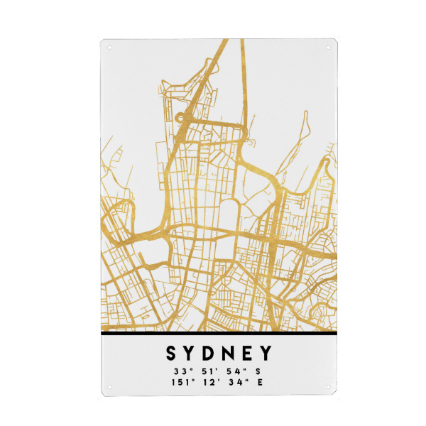 Metall Poster "SYDNEY AUSTRALIA STREET MAP ART" artboxONE - Städte,Reise,Städte / Sydney,Kartografie