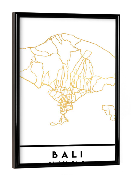 Poster mit schwarzem Rahmen "BALI INDONESIA STREET MAP ART" artboxONE - Städte,Reise,Reise / Asien,Kartografie