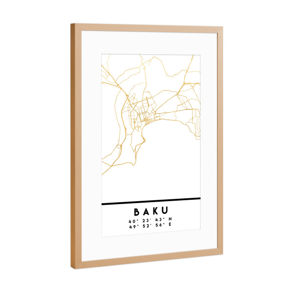 Poster mit Rahmen Kupfer "BAKU AZERBAIJAN STREET MAP ART" artboxONE - Städte,Reise,Kartografie