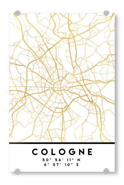 Acrylglasbild "COLOGNE GERMANY STREET MAP ART" artboxONE - Städte,Städte / Köln,Reise,Kartografie
