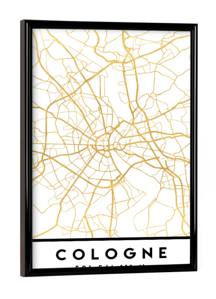 Poster mit schwarzem Rahmen "COLOGNE GERMANY STREET MAP ART" artboxONE - Städte,Städte / Köln,Reise,Kartografie