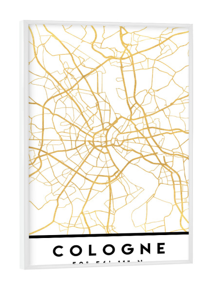 Poster mit weißem Rahmen "COLOGNE GERMANY STREET MAP ART" artboxONE - Städte,Städte / Köln,Reise,Kartografie