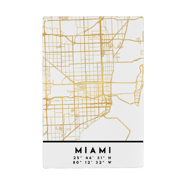 Metall Poster "MIAMI FLORIDA STREET MAP ART" artboxONE - Städte,Reise,Kartografie