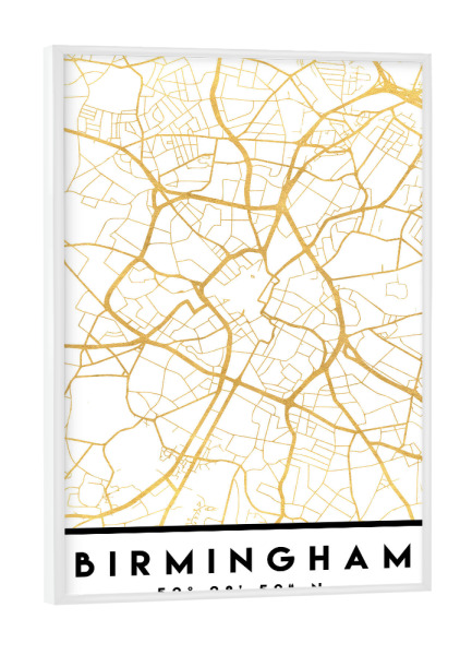 Poster mit weißem Rahmen "BIRMINGHAM ENGLAND STREET MAP ART" artboxONE - Städte,Reise,Kartografie
