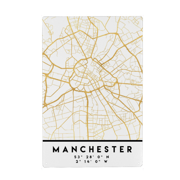 Metall Poster "MANCHESTER ENGLAND STREET MAP ART" artboxONE - Städte,Reise,Kartografie