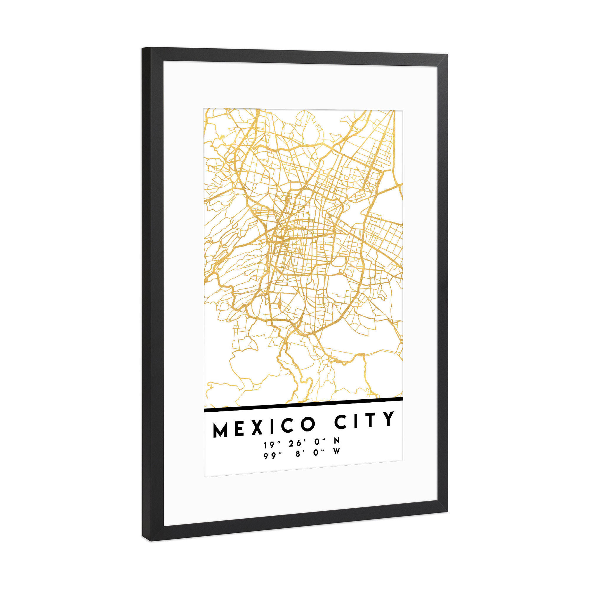 Poster mit Rahmen Schwarz (Metallic) "MEXICO CITY STREET MAP ART" artboxONE - Städte,Reise,Kartografie