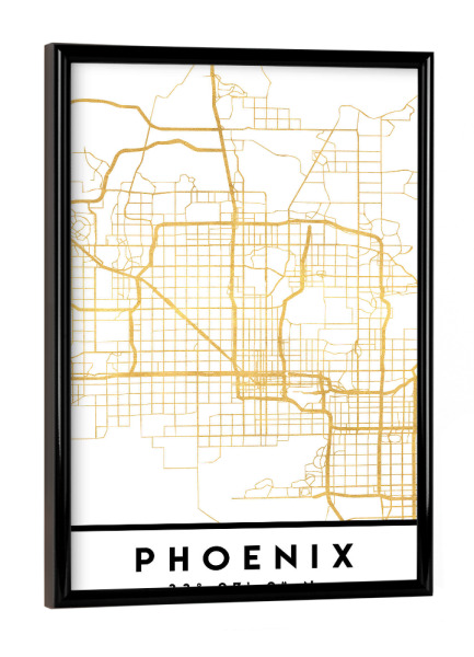 Poster mit schwarzem Rahmen "PHOENIX ARIZONA STREET MAP ART" artboxONE - Städte,Reise,Kartografie