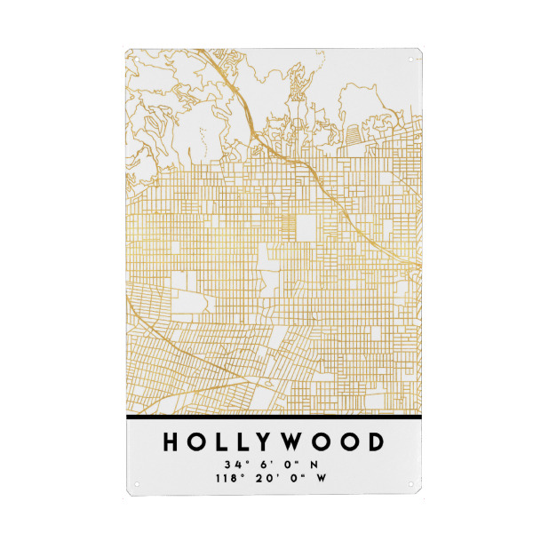 Holzbild "HOLLYWOOD CALIFORNIA STREET MAP" artboxONE - Städte,Reise,Städte / Los Angeles,Kartografie