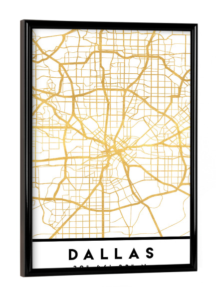 Poster mit schwarzem Rahmen "DALLAS TEXAS STREET MAP ART" artboxONE - Städte,Reise,Kartografie