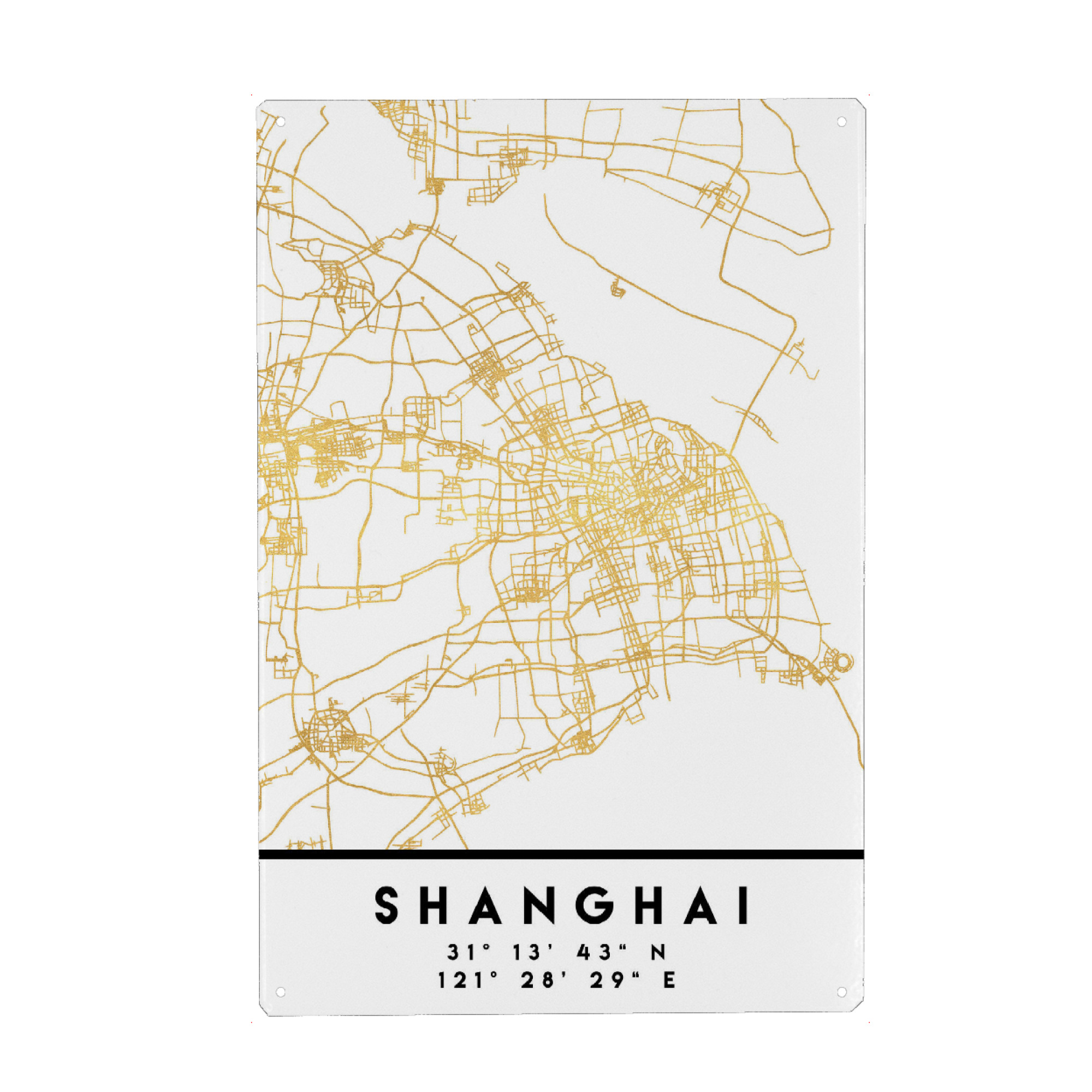 Metall Poster "SHANGHAI CHINA CITY STREET MAP ART" artboxONE - Städte,Reise,Städte / Shanghai,Kartografie