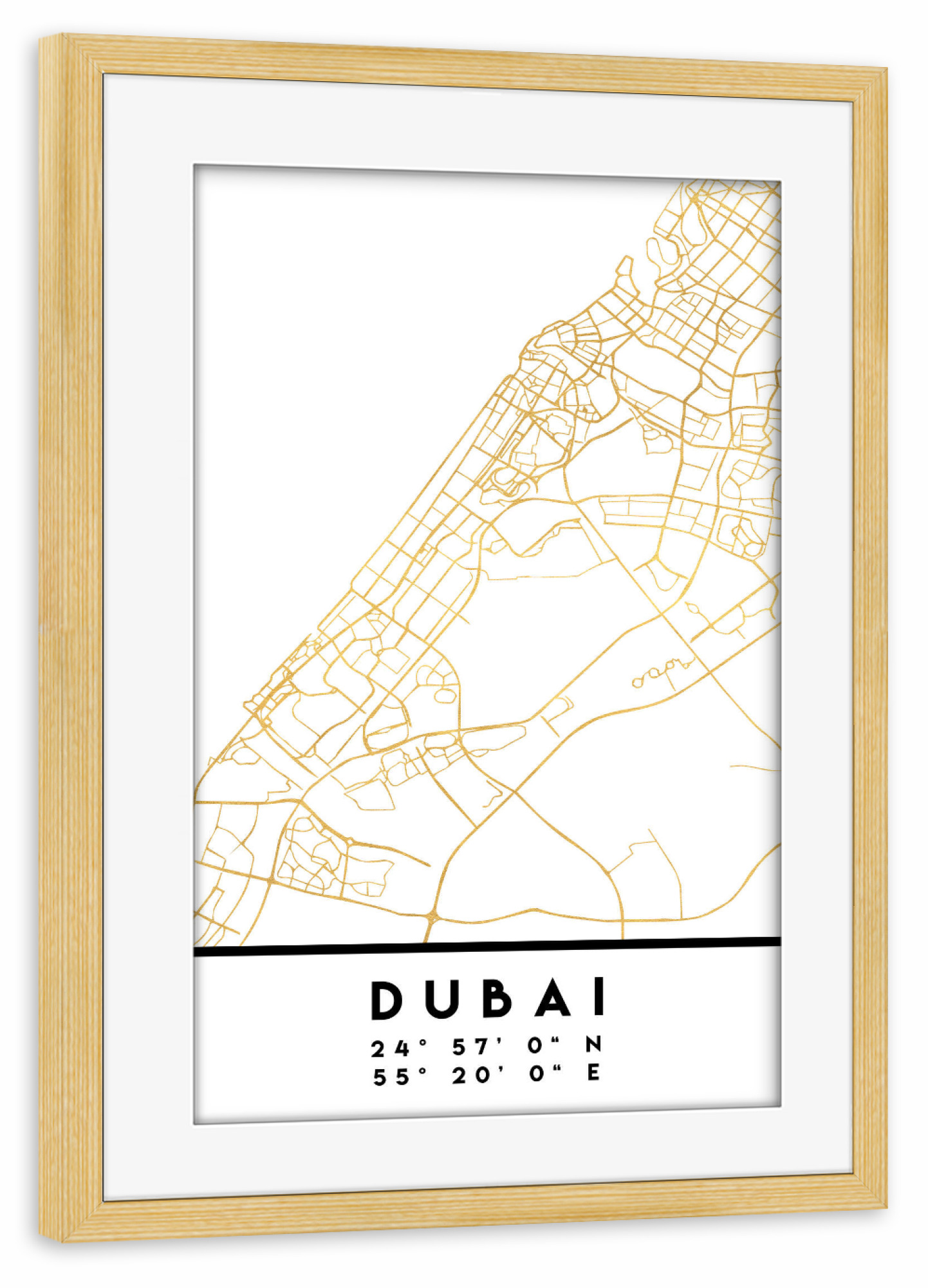 Poster mit Rahmen kiefer "DUBAI UAE STREET MAP ART" artboxONE - Städte,Reise,Städte / Dubai,Kartografie