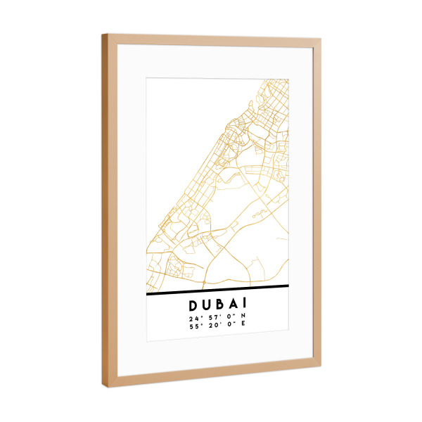 Poster mit Rahmen Kupfer "DUBAI UAE STREET MAP ART" artboxONE - Städte,Reise,Städte / Dubai,Kartografie