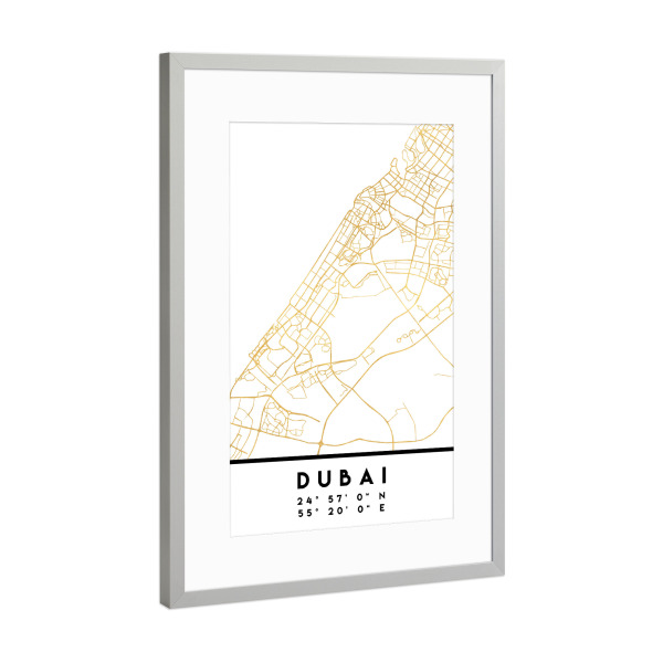 Poster mit Rahmen Silber "DUBAI UAE STREET MAP ART" artboxONE - Städte,Reise,Städte / Dubai,Kartografie