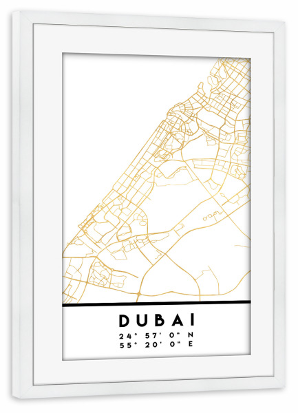 Poster mit Rahmen weiß "DUBAI UAE STREET MAP ART" artboxONE - Städte,Reise,Städte / Dubai,Kartografie
