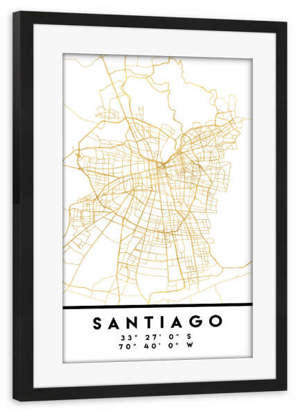 Poster mit Rahmen schwarz "SANTIAGO CHILE CITY STREET MAP ART" artboxONE - Städte,Reise,Kartografie