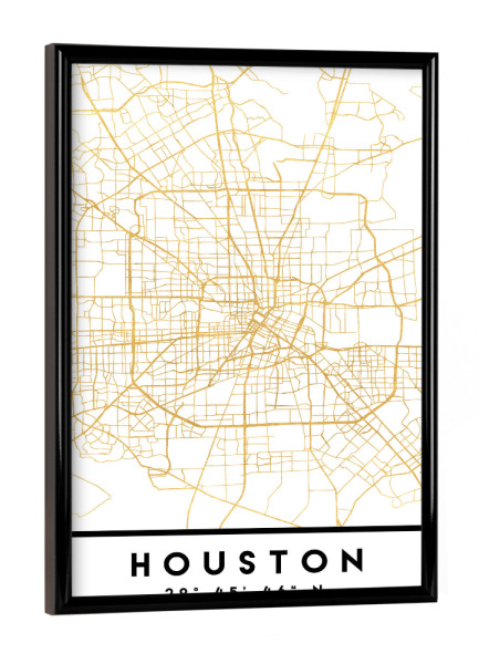 Poster mit schwarzem Rahmen "HOUSTON TEXAS STREET MAP ART" artboxONE - Städte,Reise,Kartografie
