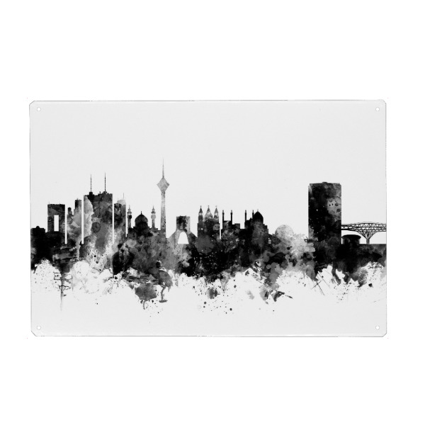 Metall Poster "Tehran Iran Skyline" artboxONE - Städte,Reise,Schwarzweiß