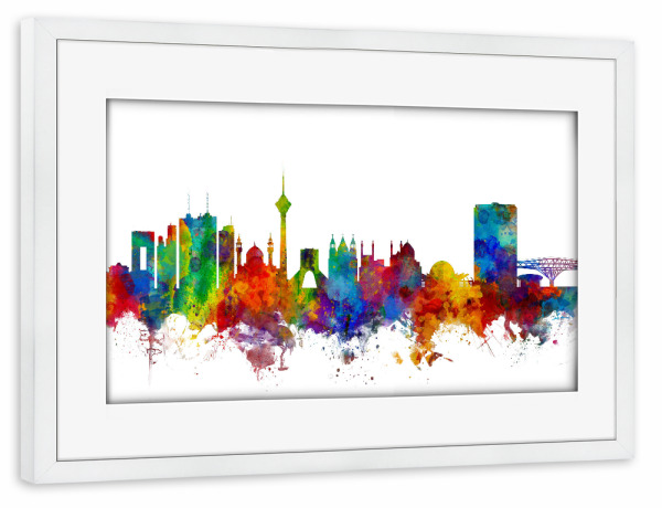 Poster mit Rahmen weiß "Tehran Iran Skyline 2" artboxONE - Städte,Reise