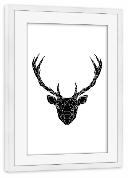 Poster mit Rahmen weiß "Geometric Deer Head Black" artboxONE - Natur,Tiere,Abstrakt,Geometrie