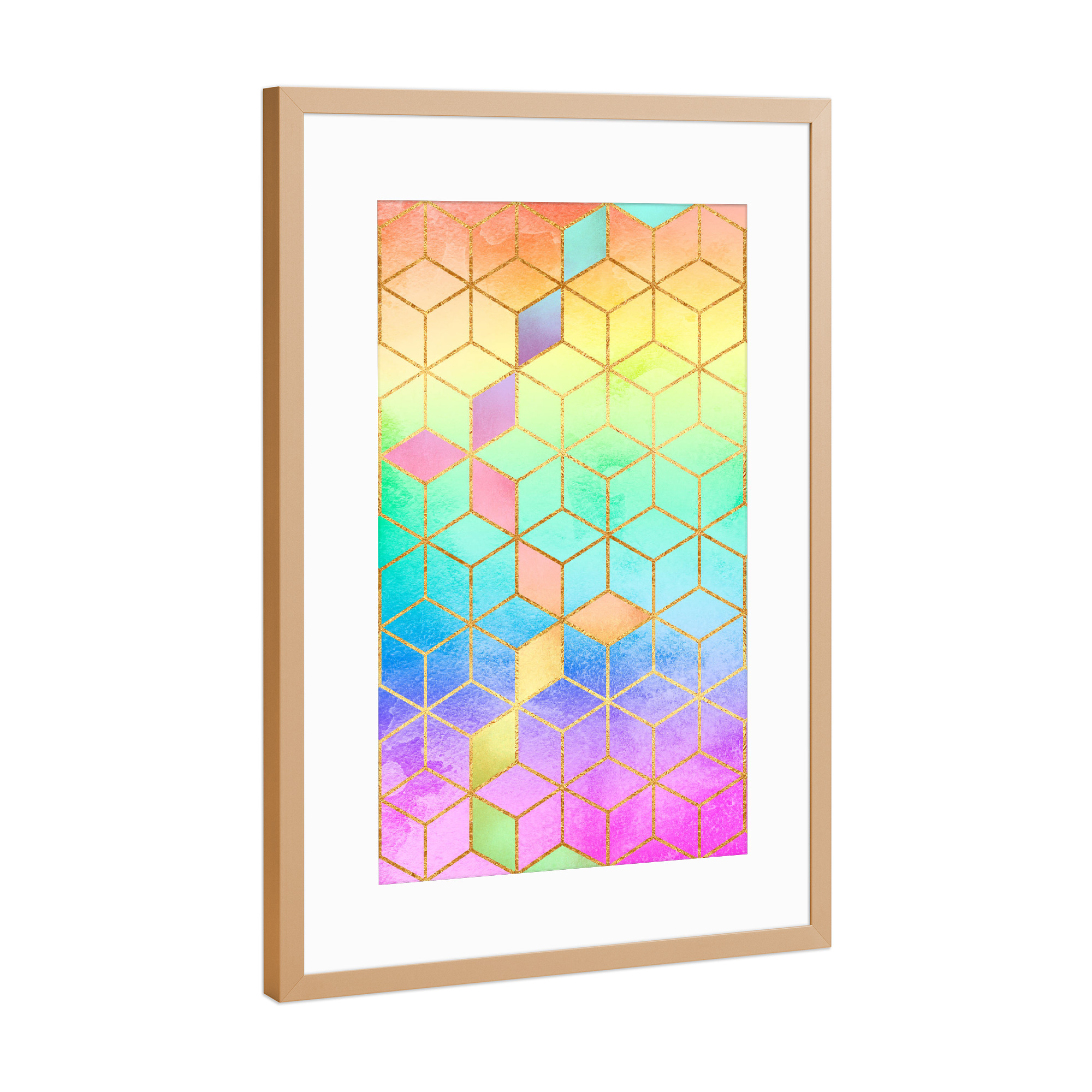Poster mit Rahmen Kupfer "Rainbow Cubes" artboxONE - Abstrakt,Geometrie