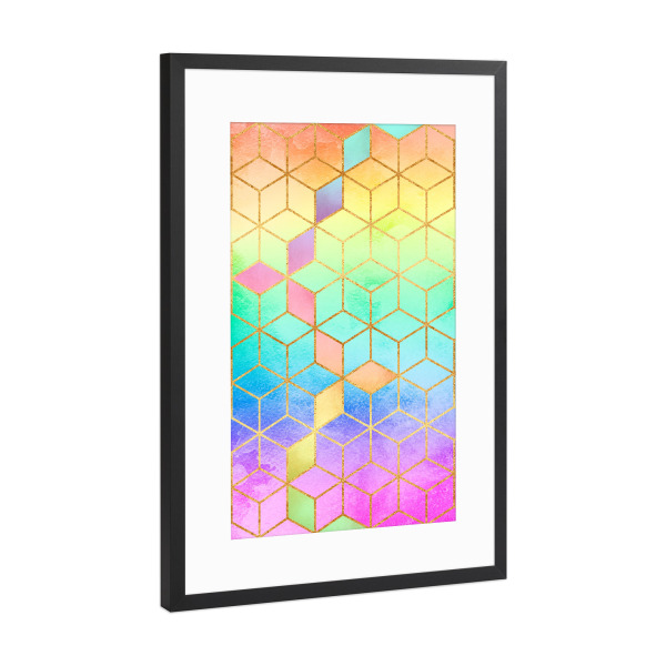 Poster mit Rahmen Schwarz (Metallic) "Rainbow Cubes" artboxONE - Abstrakt,Geometrie