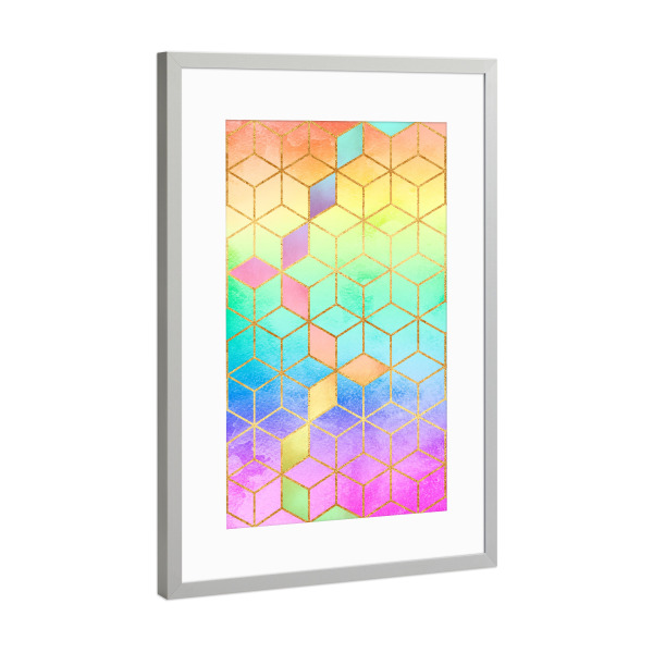 Poster mit Rahmen Silber "Rainbow Cubes" artboxONE - Abstrakt,Geometrie