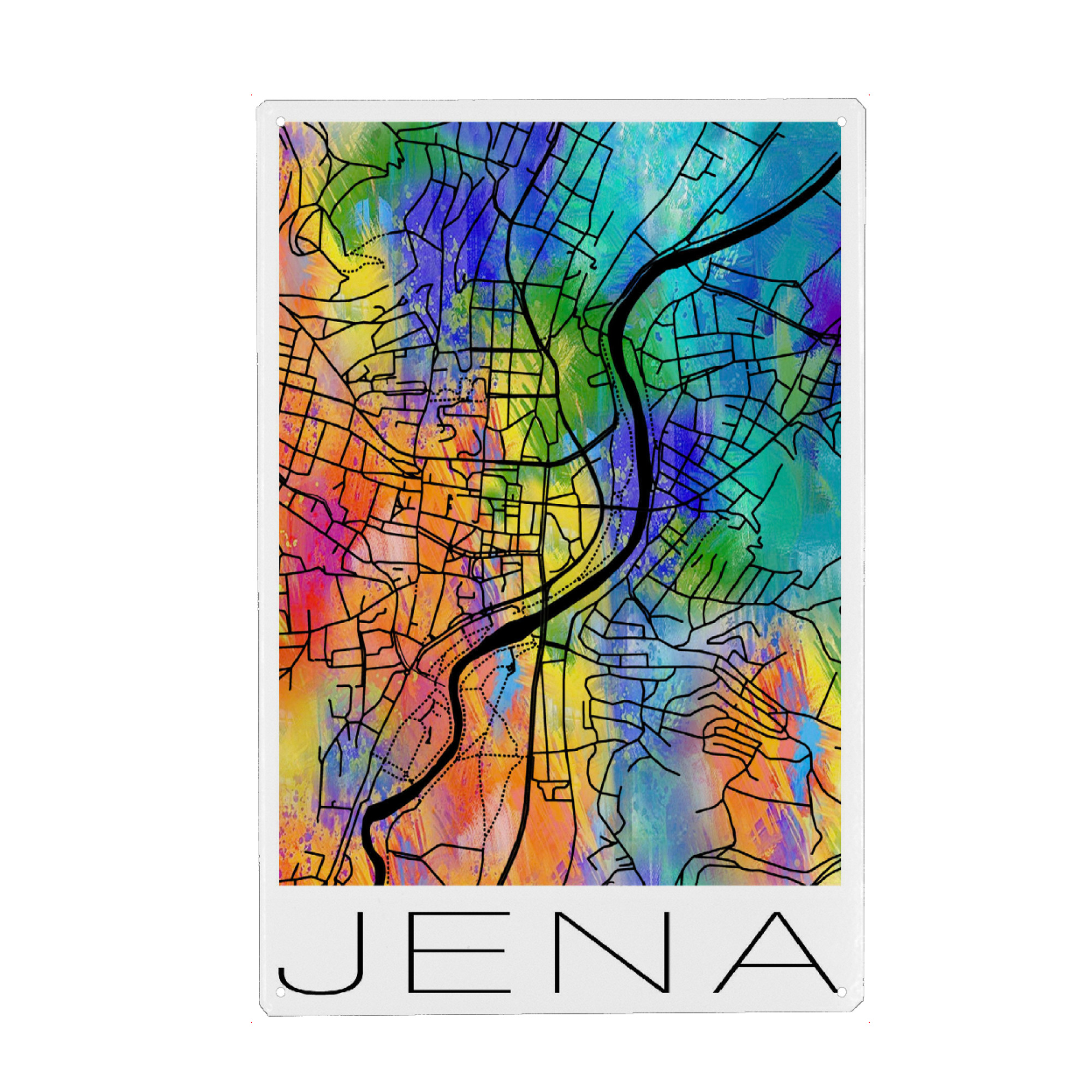 Metall Poster "Retro Map of Jena Germany 3" artboxONE - Städte,Reise,Städte / Weitere - Retro,Map,Jena,Germany,Watercolor,Street map - Blechschild