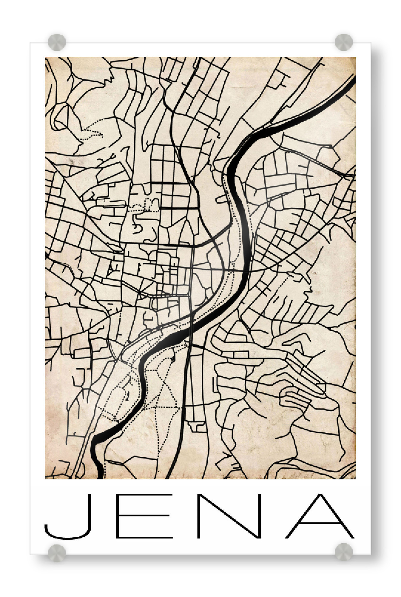 Acrylglasbild "Retro Map of Jena Germany 2" artboxONE - Städte,Reise,Städte / Weitere - Retro,Map,Jena,Germany,Street amp,Grunge