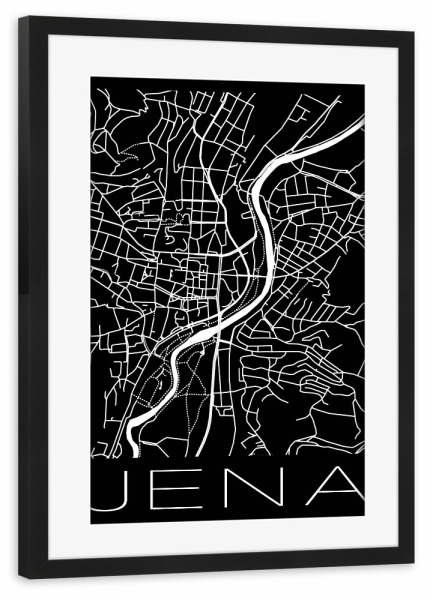 Poster mit Rahmen schwarz "Retro Map of Jena Germany" artboxONE - Städte,Reise,Schwarzweiß,Städte / Weitere - Retro,Map,Jena,Germany,Street map
