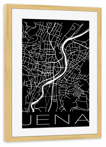 Poster mit Rahmen kiefer "Retro Map of Jena Germany" artboxONE - Städte,Reise,Schwarzweiß,Städte / Weitere - Retro,Map,Jena,Germany,Street map