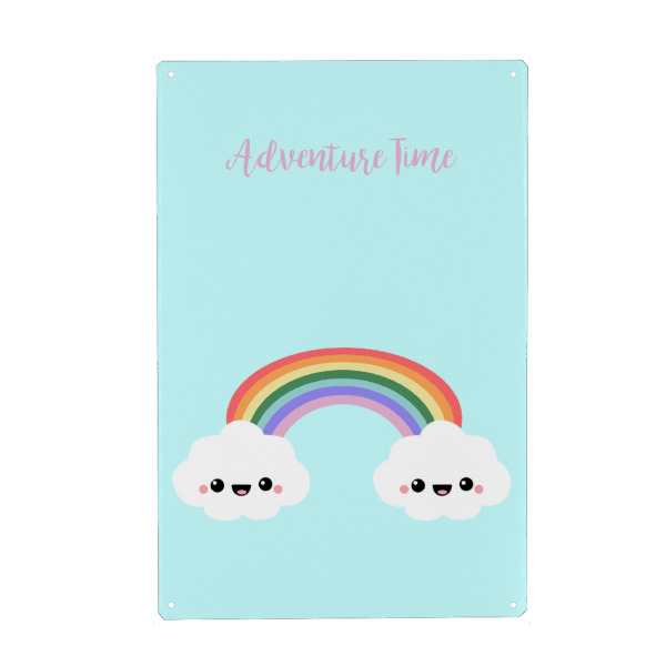 Metall Poster "In a land of cute" artboxONE - Typografie,Für Kinder - Wolke,Kawaii,Japan,Regenbogen,Einhorn,Helenaheil,Helena - Blechschild