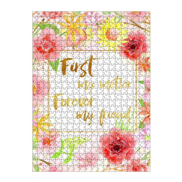 artboxONE Puzzle "First my mother, forever my friend" artboxONE - Typografie,Für Mama - Blumen,Muttergeschenk,Gold,Typografie - Bild Blumen