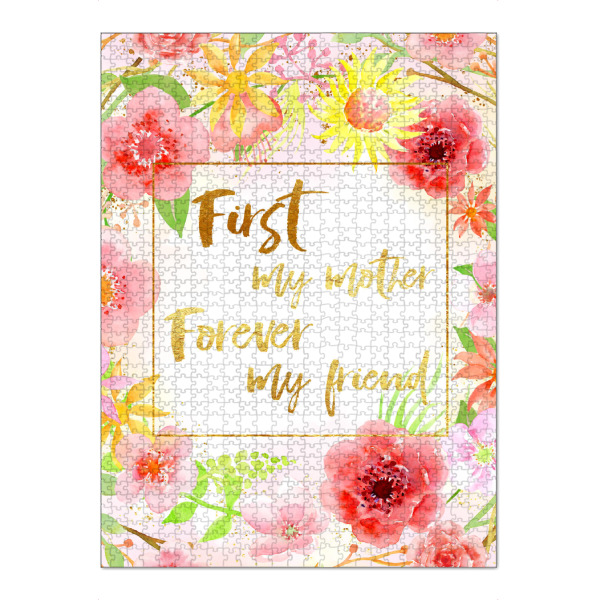 Puzzle Ravensburger "First my mother, forever my friend" artboxONE - Typografie,Für Mama - Blumen,Muttergeschenk,Gold,Typografie - Bild Blumen