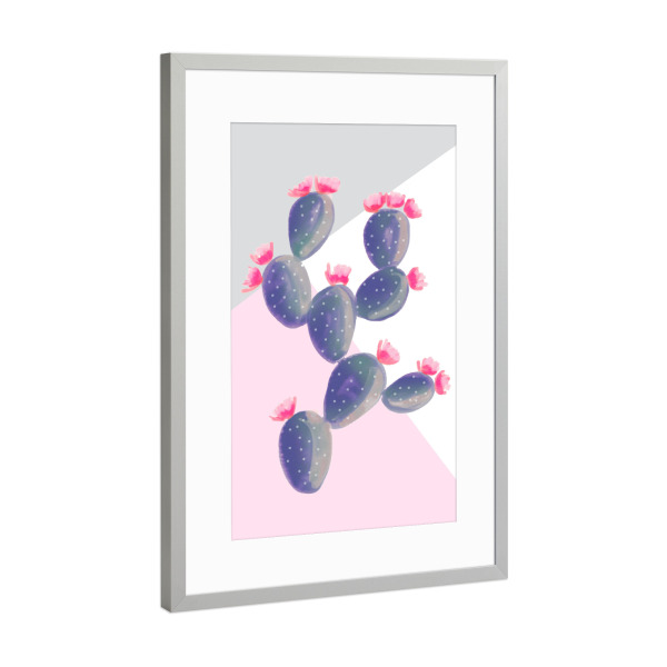 Poster mit Rahmen Silber "Watercolored Cactus on Geometry" artboxONE - Natur